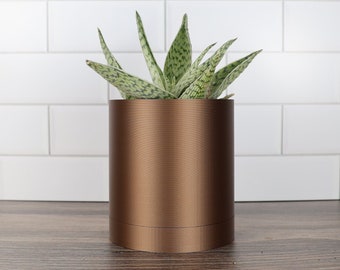 The Classic Planter with Drip Tray in Metallic Bronze