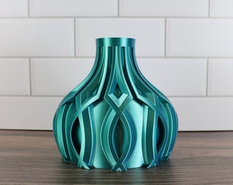 Linse Short Vase in Silk Blue Green