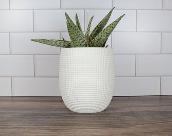 The Grid Planter with Hidden Removable Drip Tray in White