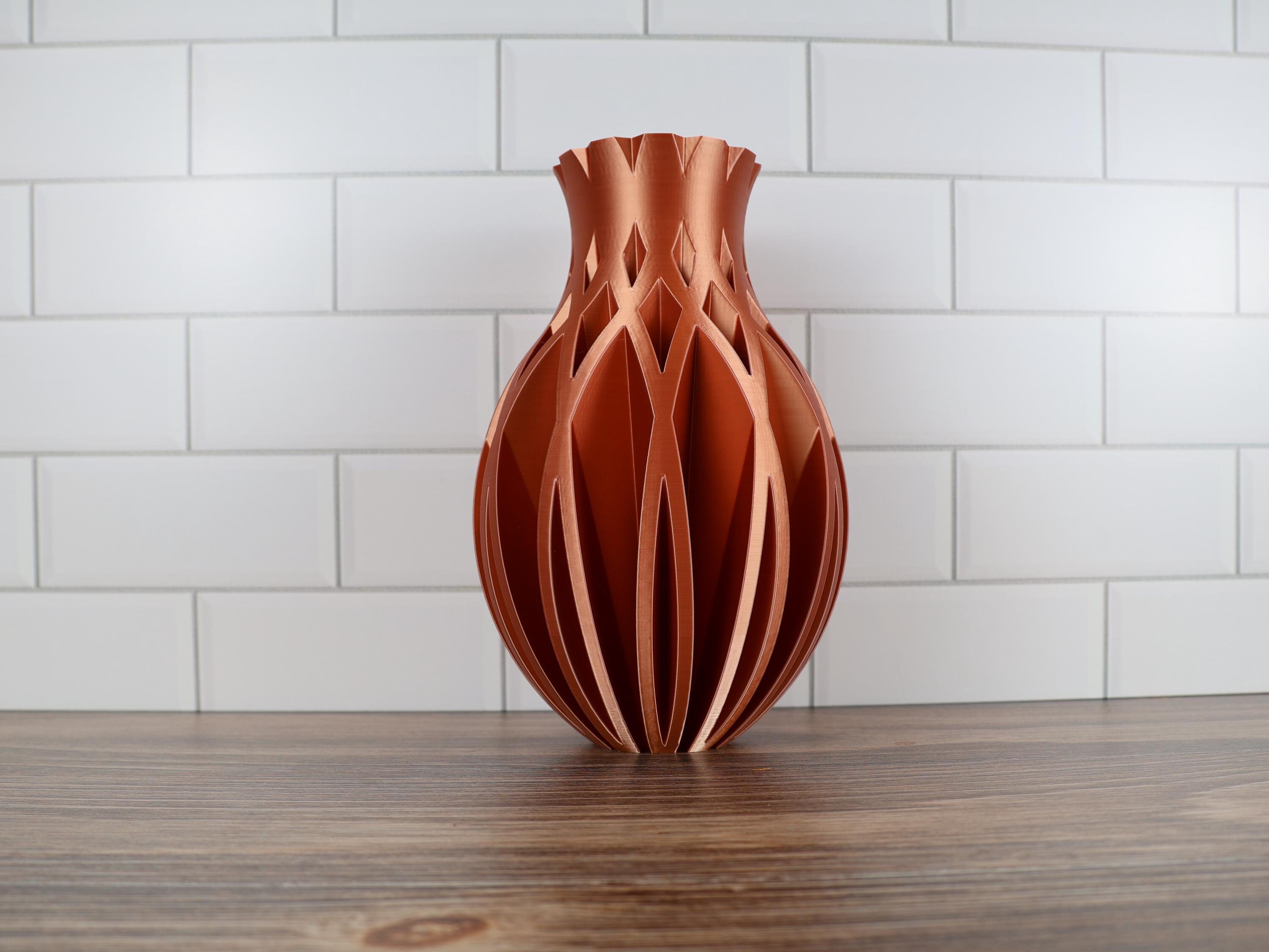 Diamond Cut Vase in Red Copper
