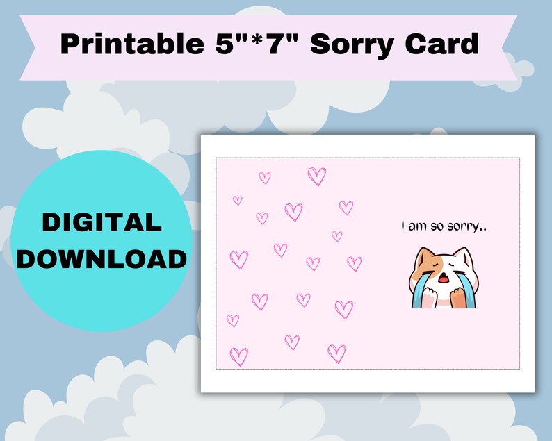Printable Sorry Card, Apology Card, Instant Download, Digital Greeting ...