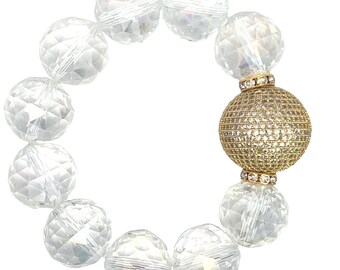 Clear & Gold CZ Pave Crystal Sphere Bracelet