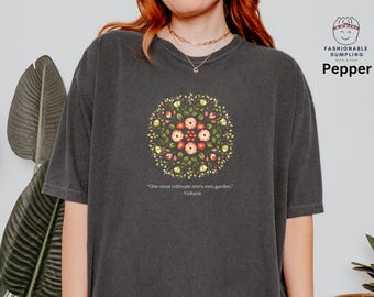 Maglietta con mandala floreale: citazione di Voltaire, regalo Yogi, taglie dalla S alla 4XL