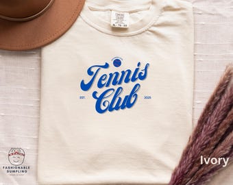 Retro T-shirt tennisclub, vintage sport-T-shirt, tennistop, cadeau tennisliefhebber, racket sportshirt, comfort kleuren sportshirt, tennisspel