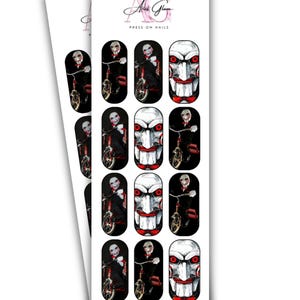 WATERSLIDE Nail Decals, Horror Movie Nail Decal Wraps, Saw Clown Decals, Halloween Nail Decals, DIY Nails