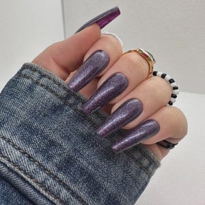 Hand Painted Press On Nails, Nails, Press Ons, Purple Glitter Nails, Glue On Nails, Nails, Purple Nails