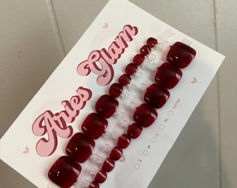 Dark Red Jelly Press On Toenails – Red Glossy Summer Toe Nails – Bold Reusable Pedicure – Vibrant Fake Toenails – Beach Ready Nail Set