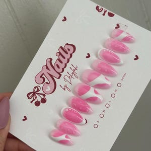Press on Nails, Pink Aura Nails, Freestyle Nails, Waterdrop Nails, Glue on Nails, Gel Nails, Press Ons