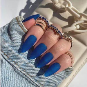 Hand Painted Press On Nails, Electric Blue Nails, Blue Press On Nails, Press Ons, Glue On Nails