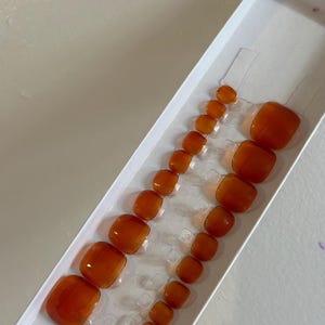 Orange Jelly Press On Toenails – Orange Summer Toe Nails – DIY Pedicure – Jelly Glue on Toenails – Beach Ready Nail Set