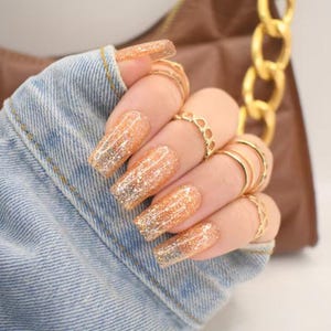 Hand Painted Press On Nails, Nails, Press Ons, Light Orange Glitter Nails, Glue On Nails, Nails, Orange Nails