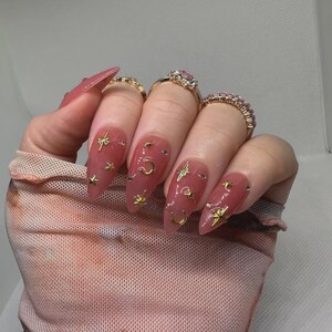 Hand Painted Press On Nails, Jelly Nails, Moon and Star Nails, Twinkle Star Nails, Glue On Gel Nails, Press Ons, Fake Nails