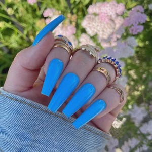 Bright Blue Nails, Press On Nails, Glue On Nails, Press Ons, Blue, Nails, Glossy or Matte, Summer Nails