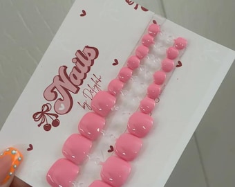 Baby Pink Press On Toenails – Glossy Summer Toe Nails – DIY Pedicure – Bubblegum Pink Toenails – Vacation Ready Nail Set