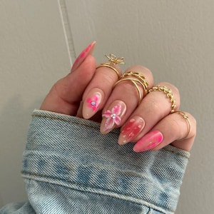 Tropical Floral 3D Press On Nails | Spring-Inspired Designs with Flowers, Blooming Gel Flower | Handmade Press On Nails