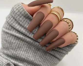 Hand Painted Matte Chocolate Brown Press On Nails