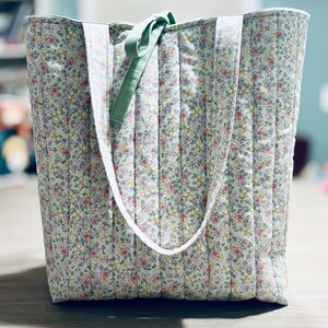 Extra Large Floral Quilted Tote | Coquette Tote Bag | Gift For Her | Cotton Travel Bag | Bow Tie Tote Bag image 7