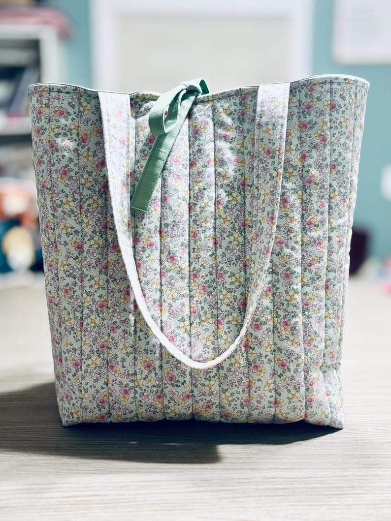 Extra Large Floral Quilted Tote | Coquette Tote Bag | Gift For Her | Cotton Travel Bag | Bow Tie Tote Bag image 7