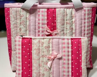 Handmade Quilted Bible Tote Bag and Zipper Pouch Set | Christian Gift | Bible Study Church Handbag | Quilted Pencil Pouch
