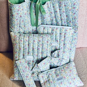 Extra Large Floral Quilted Tote | Coquette Tote Bag | Gift For Her | Cotton Travel Bag | Bow Tie Tote Bag image 11