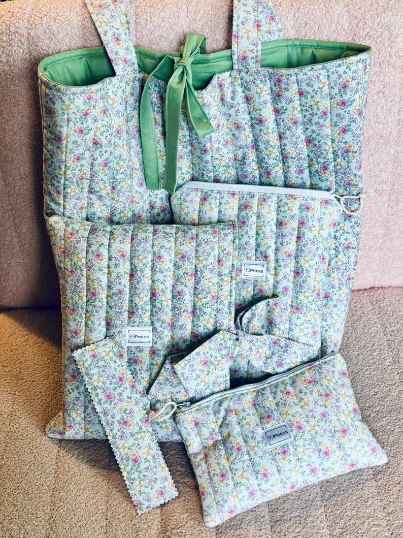 Extra Large Floral Quilted Tote | Coquette Tote Bag | Gift For Her | Cotton Travel Bag | Bow Tie Tote Bag image 11
