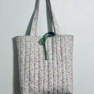 Extra Large Floral Quilted Tote | Coquette Tote Bag | Gift For Her | Cotton Travel Bag | Bow Tie Tote Bag image 2
