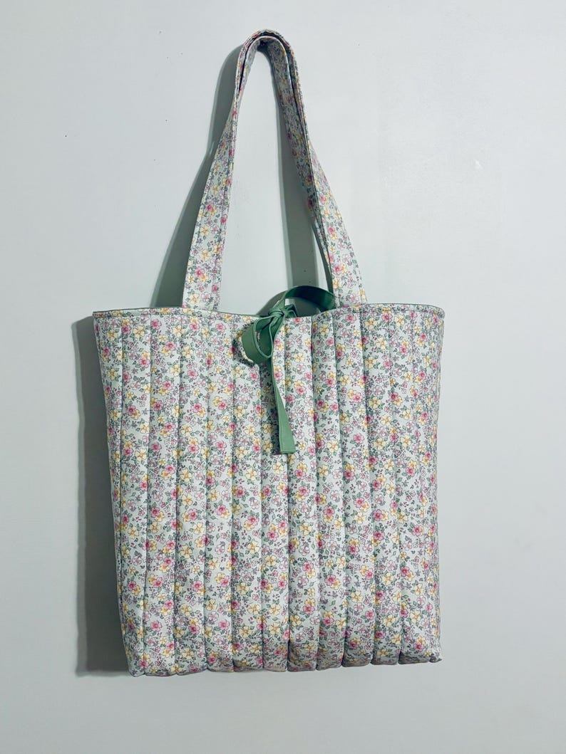 Extra Large Floral Quilted Tote | Coquette Tote Bag | Gift For Her | Cotton Travel Bag | Bow Tie Tote Bag image 2