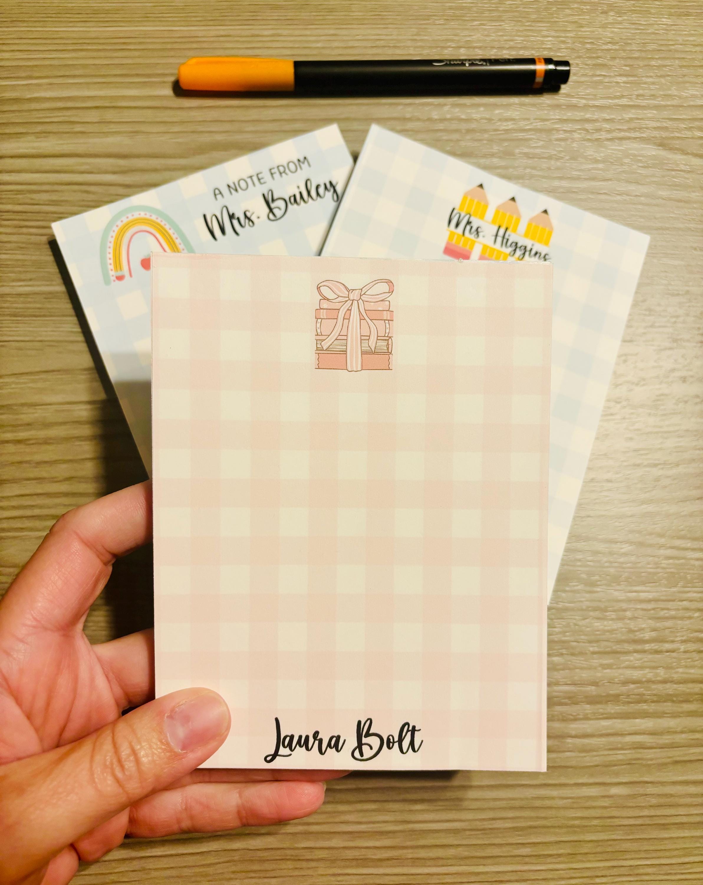 Personalized Gingham Notepad | Custom Teacher Notepad | Custom ...