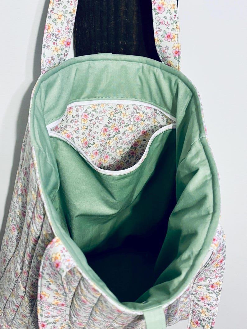 Extra Large Floral Quilted Tote | Coquette Tote Bag | Gift For Her | Cotton Travel Bag | Bow Tie Tote Bag image 6