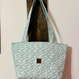 Blue Floral Quilted Shoulder Bag | Quilted Purse With Zipper |Aesthetic Tote Bag | Quilted Shoulder Bag | Gift For Her | Bookish Tote Bag