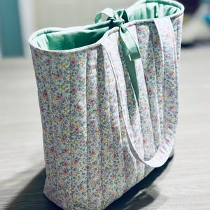 Extra Large Floral Quilted Tote | Coquette Tote Bag | Gift For Her | Cotton Travel Bag | Bow Tie Tote Bag image 3