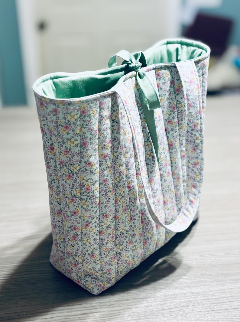 Extra Large Floral Quilted Tote | Coquette Tote Bag | Gift For Her | Cotton Travel Bag | Bow Tie Tote Bag image 3