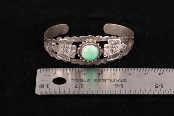Vintage Silver Cuff Bracelet – Turquoise Stone, E… - image 3