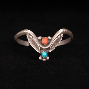 Vintage Silber Armreif mit Koralle und Türkis - Southwest Jewelry - Vintage Native Jewelry