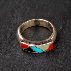 Zuni Mother of Pearl, turquoise, Coral, and Onyx Ring