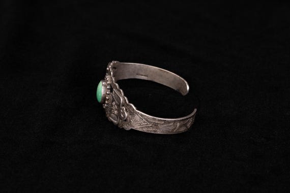 Vintage Silver Cuff Bracelet – Turquoise Stone, E… - image 2