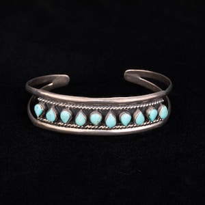Turquoise Silver Cuff With Teardrop Design, Great Holiday Gift for Men and Women
