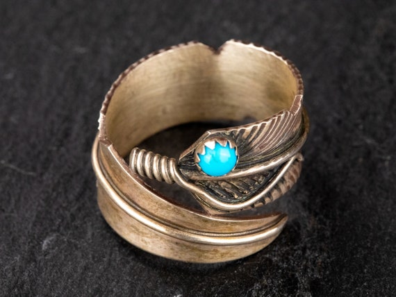 Turquoise Feather Wrap Around Ring - image 1