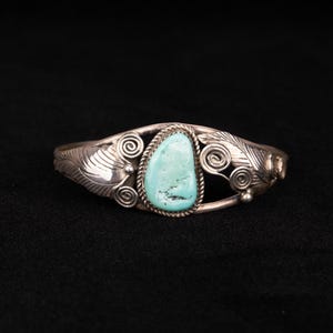 Vintage Silver Cuff Bracelet With Turquoise Stone - Southwest Jewelry - Vintage Native Jewelry