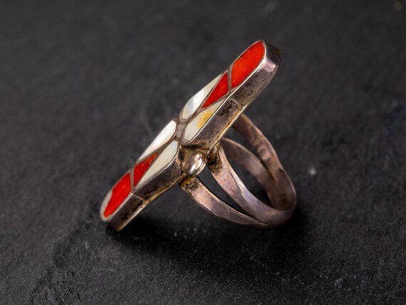 Coral and Abalone Inlay Ring - image 2