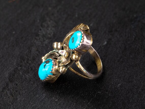 Turquoise Flower and Leaf Ring - image 2