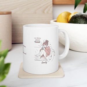 Low Battery Introvert Mug Wrap, Personalized Introvert Gift for Her, Aesthetic Cozy Woman Coffee Cup PNG, Custom Name Sublimation File