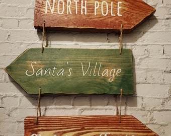 Christmas Directional Sign, wooden sign, North Pole, Christmas decor