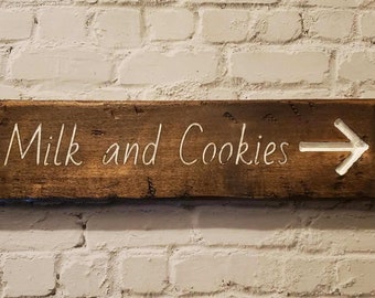 Milk & Cookies double sided sign, wooden sign, rustic decor, arrows, Christmas decor