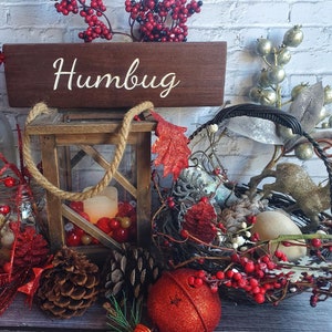 Humbug, wooden sign, rustic decor, A Christmas Carol, Dickens, Scrooge, Christmas decor