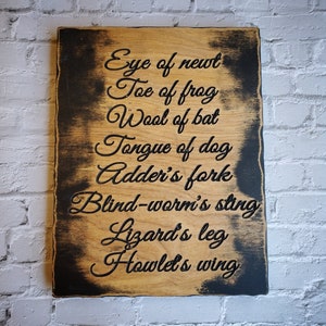 Zauberformel der Hexe, Macbeth, Eye of Newt, Shakespeare, rustikales Dekor