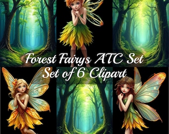 Forest Fairys ATC Set Clipart Digital Download Set of 6
