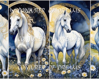 White Horse Art Digital Download Set of 4