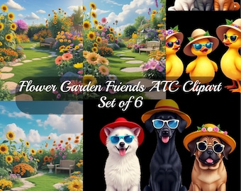 Flower Garden Friends ATC Set Clipart Digital Download Set of 6