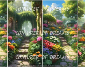 Flower Path AI Art Digital Download Set of 4